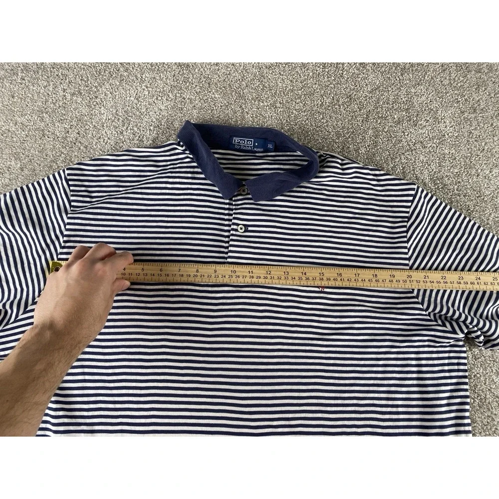 Polo Ralph Lauren Blue/White Striped Polo Mens XL Relaxed Cotton Polo Red Pony